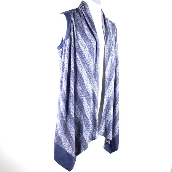 Logo Lori Goldstein Open Front Vest Cardigan Tunic Top M Blue Suede Stretch - Picture 7 of 14